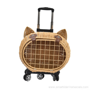 Luxury Dog Pet Travel Carrier Bag Case Rattan Wicker On Wheels Stroller Trolley Cat Travel Carrier Suitcase